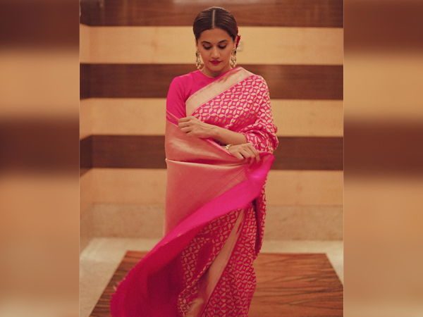 Taapsee Pannu In A Printed Pink Saree