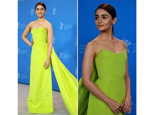 Alia Bhatt In A Neon Strapless Gown