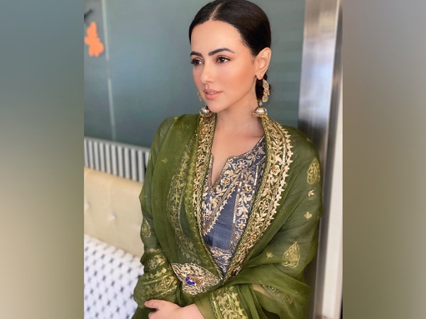 Sana Khan In A Grey And Green Ensemble
