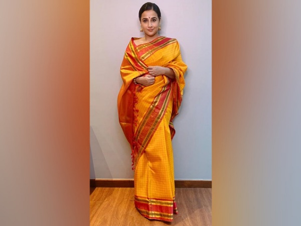 Vidya Balan In A Yellow Saree For Ganpati Celebration