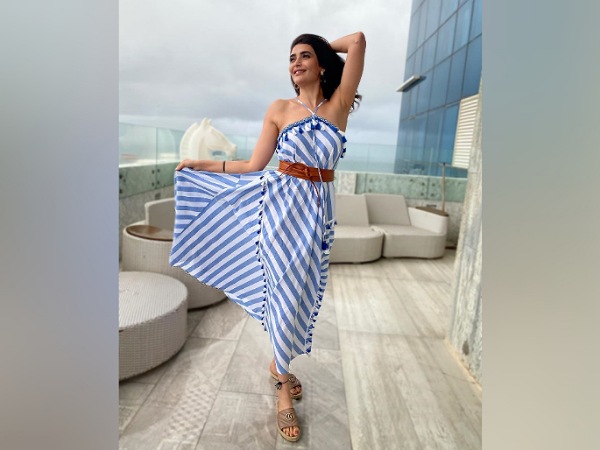 Karishma Tanna In A Blue Striped Dress