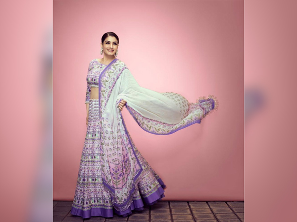 Raveena Tandon In A Lavender Printed Lehenga