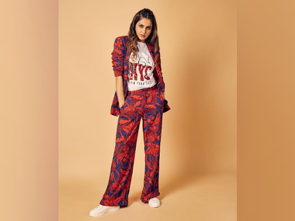 Genelia Deshmukh In Red Printed Pantsuit