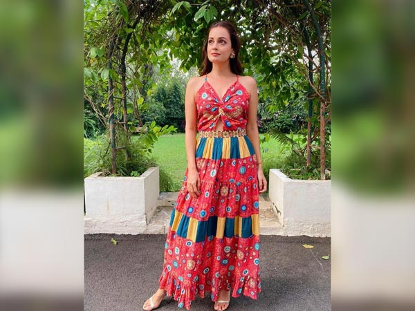 Dia Mirza In A Peach Flowy Maxi Dress
