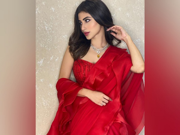 Mouni Roy In A Red Ruffle Saree
