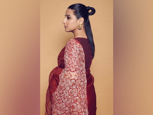 Vidya Balan In A Printed Red Saree