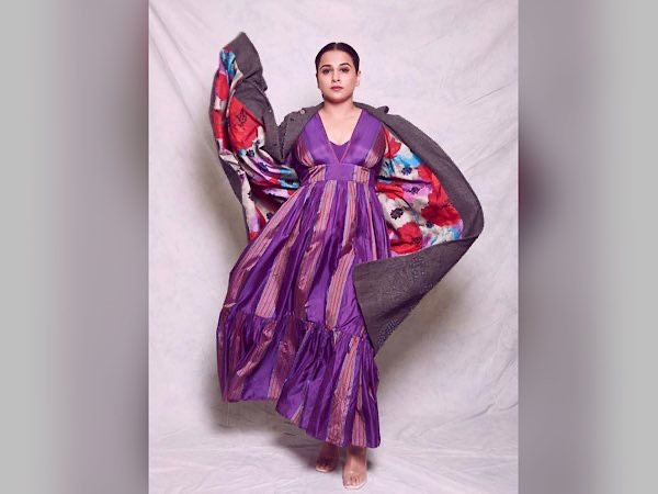 Vidya Balan In A Purple Anarkali And Brown Coat