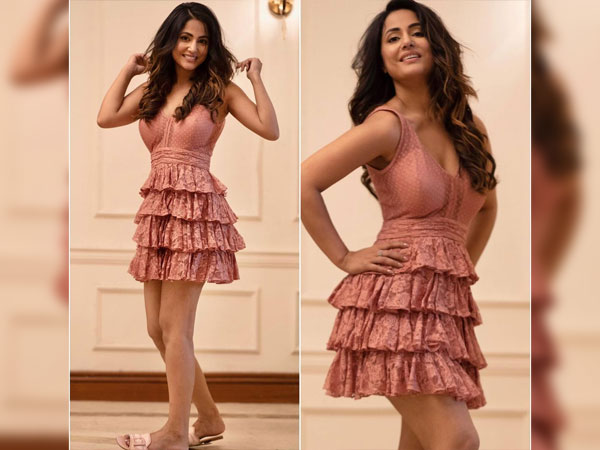 Hina Khan In A Peach Dress Hina Khan In A Peach Dress