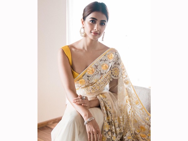 Pooja Hegde In Flower Patterned Saree