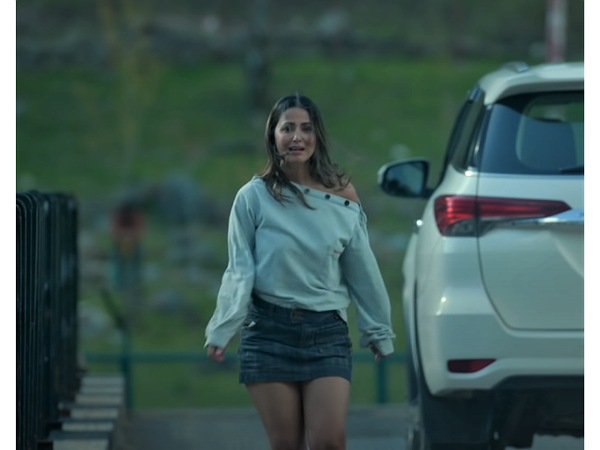 Hina Khan In An Off-Shoulder Top And Denim Skirt