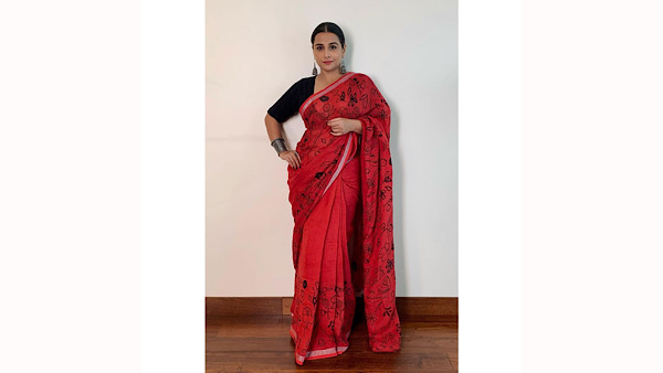 Vidya Balan In A Hand-Painted Red Saree
