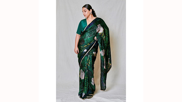 Vidya Balan In A Green Sheen Printed Saree