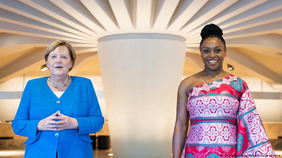 The chancellor spoke alongside renowed writer Chimamanda Ngozi Adichie at the opening of a festival in Düsseldorf The chancellor spoke alongside renowed writer Chimamanda Ngozi Adichie at the opening of a festival in Düsseldorf