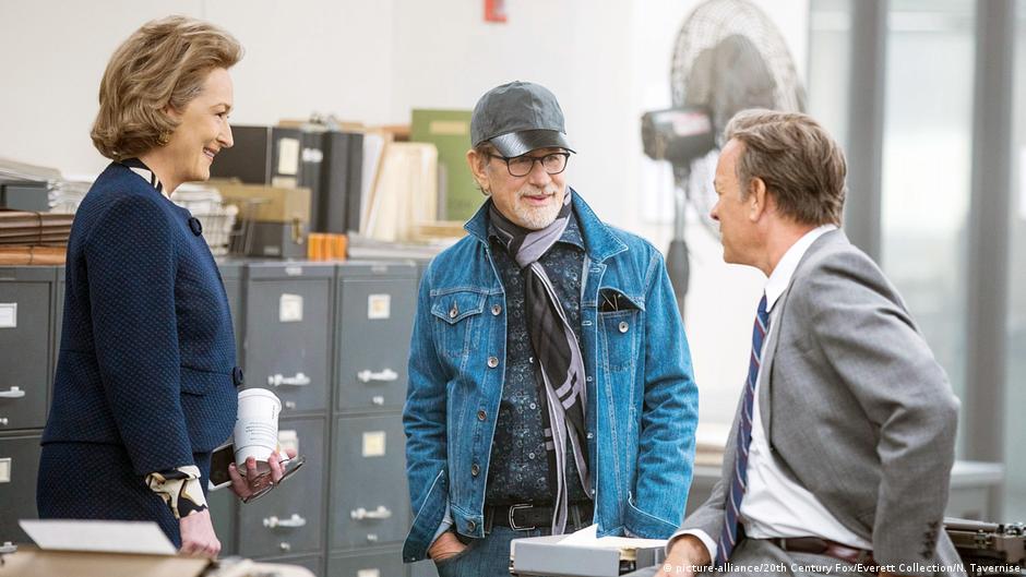 Seen here directing actors Meryl Streep (left) and Tom Hanks on the set of The Post