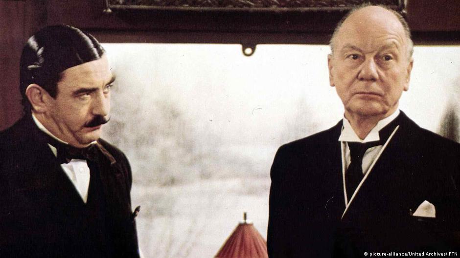 Hercule Poirot, left, in the 1974 film Hercule Poirot, left, in the 1974 film