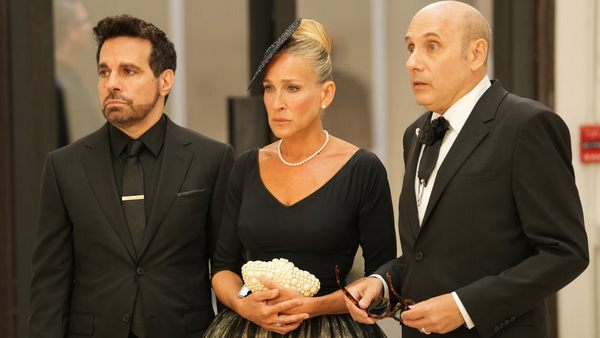 Elegant Dress And Fascinator At Mr Bigs Funeral