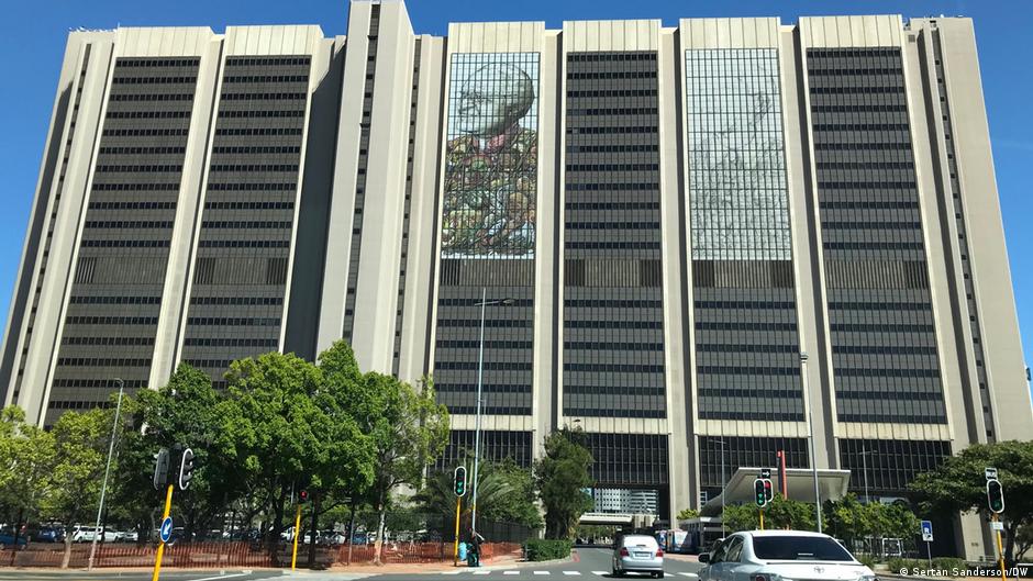 Desmond Tutus image spans across half the height of Cape Towns Civic Centre