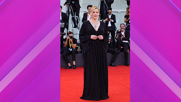 Greta Gerwig in Black Plunging Gown