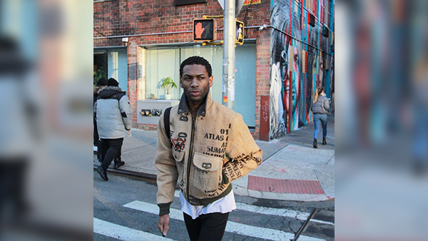 New York-based fashion designer Chris Menas gunny sack jacket collection