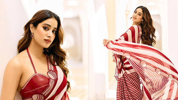 Janhvi Kapoor Aces Method Dressing In Cricket Themed Saree For Mr And Mrs Mahi Promotions Pics