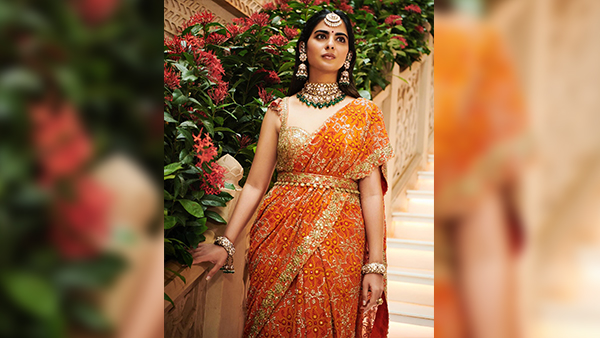 Anant-Radhika Wedding Sabyasachi 3D Lehenga To Schiaparelli Sari Isha Ambani s Best Outfits