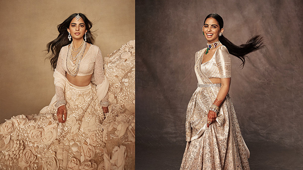 Anant-Radhika Wedding Sabyasachi 3D Lehenga To Schiaparelli Sari Isha Ambani s Best Outfits
