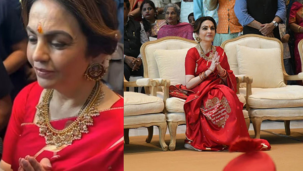 From Gayatri Mantra Saree To Shrinathji Earrings Decoding Nita Ambani s Heritage Look At Mass Wedding