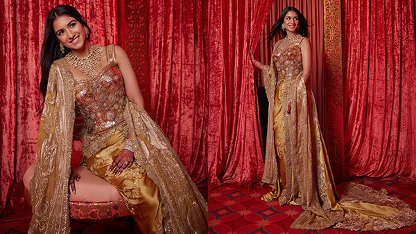 Radhika Merchant s Desi-Videshi Fusion In Anamika Khanna-Dolce amp amp Gabbana Saree Dress For Reception Pics