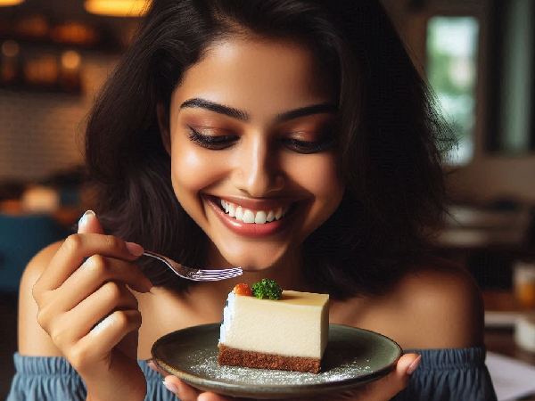 A girl craving for cheesecake