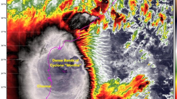 Cyclone Montha Landfall Tonight Severe Storm to Bring 100 kmph Winds to Andhra Coast This Evening Cyclone Montha Landfall Tonight Severe Storm to Bring 100 kmph Winds to Andhra Coast This Evening