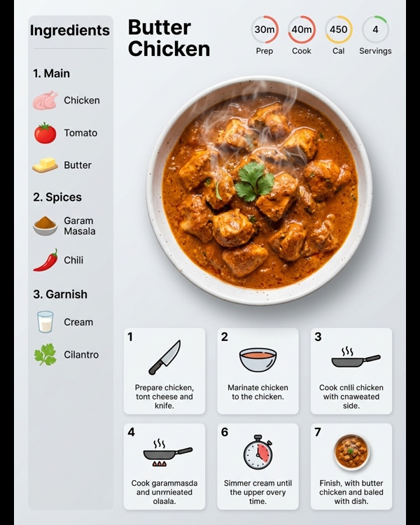 A creamy bowl of restaurant style butter chicken garnished with fresh cream and cilantro