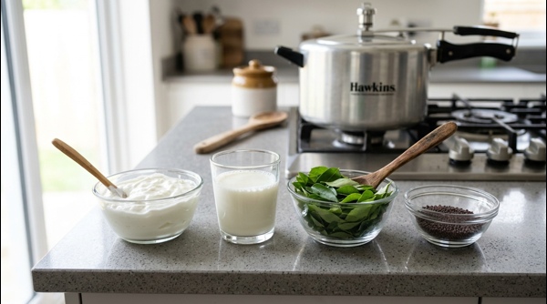 Mashing cooked rice with a wooden spatula in a modern bowl