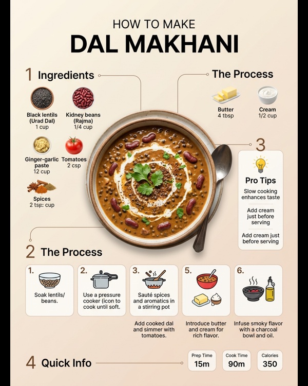 Creamy restaurant style Dal Makhani served in a black ceramic bowl with a swirl of fresh cream and ginger juliennes