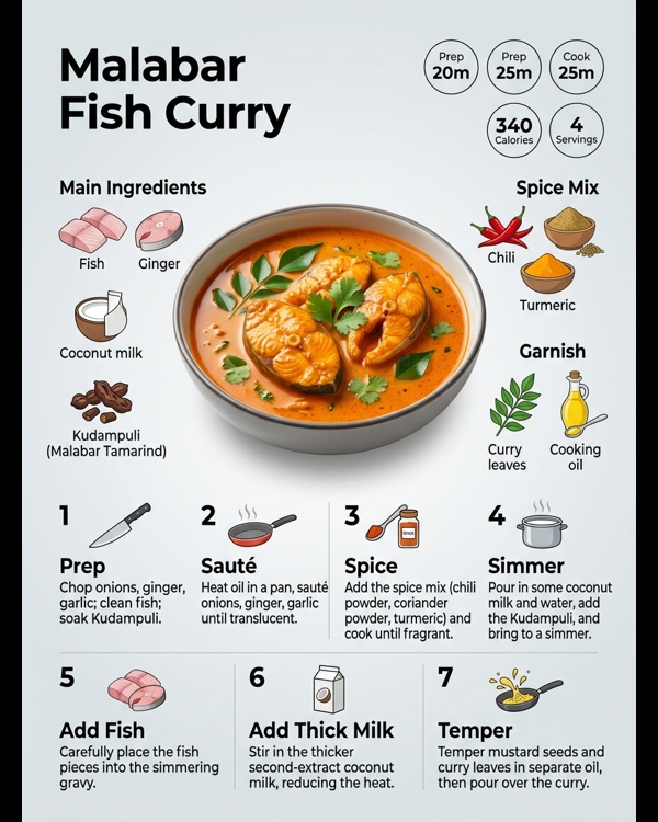 Authentic Malabar Fish Curry served in a modern bowl with steamed rice
