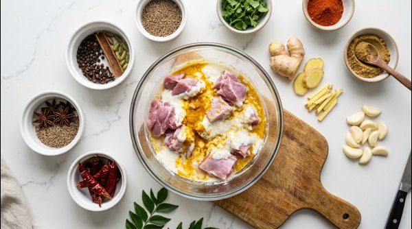 Sautéing onions and whole spices in a modern stainless steel pot Sautéing onions and whole spices in a modern stainless steel pot