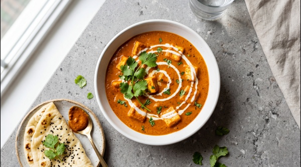 Creamy Paneer Butter Masala served in a white ceramic bowl with a swirl of cream and fresh coriander Creamy Paneer Butter Masala served in a white ceramic bowl with a swirl of cream and fresh coriander