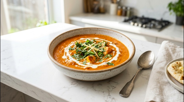 A rich and creamy bowl of Paneer Lababdar garnished with fresh cream and ginger juliennes A rich and creamy bowl of Paneer Lababdar garnished with fresh cream and ginger juliennes