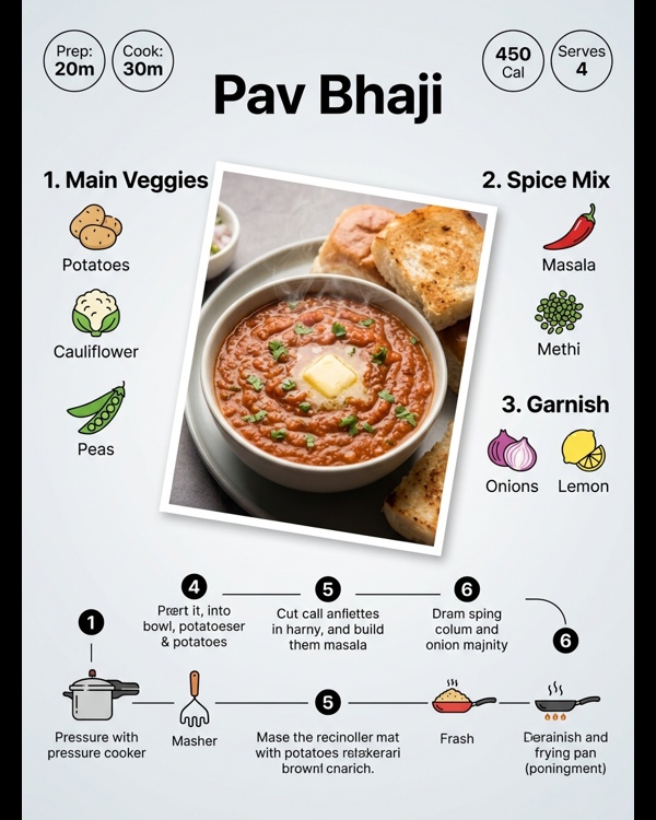 A vibrant red pav bhaji served in a steel plate with buttered buns, onions, and lemon A vibrant red pav bhaji served in a steel plate with buttered buns, onions, and lemon
