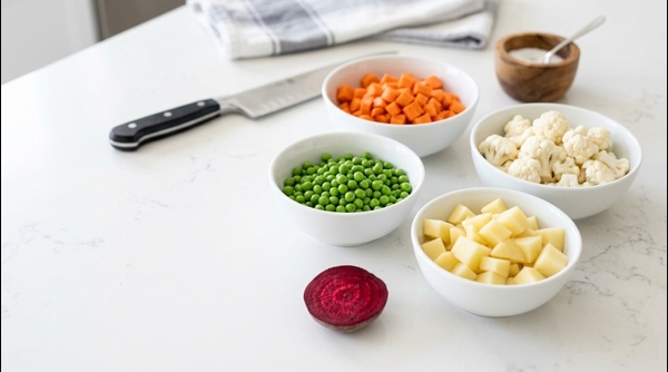 Mashing boiled vegetables in a modern kitchen with a stainless steel masher Mashing boiled vegetables in a modern kitchen with a stainless steel masher