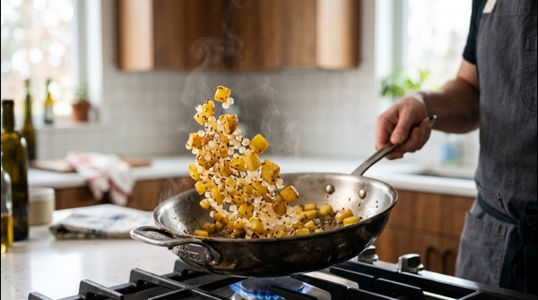 Final plated Sabudana Khichdi in a modern ceramic bowl