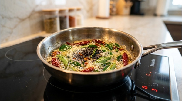 Plated sambar rice with a garnish of coriander and a side of potato fry Plated sambar rice with a garnish of coriander and a side of potato fry