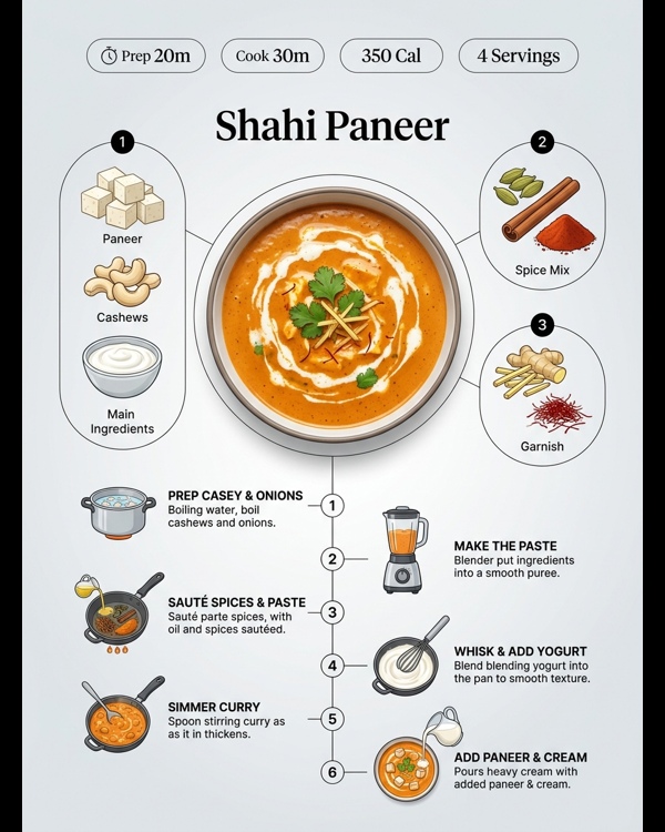 A bowl of creamy Shahi Paneer garnished with cream and ginger julienne A bowl of creamy Shahi Paneer garnished with cream and ginger julienne