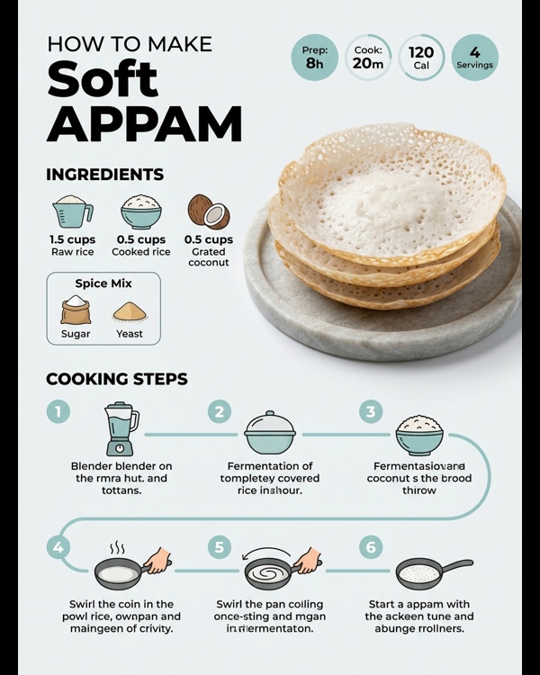 Soft fluffy appam served with vegetable stew on a white ceramic plate Soft fluffy appam served with vegetable stew on a white ceramic plate