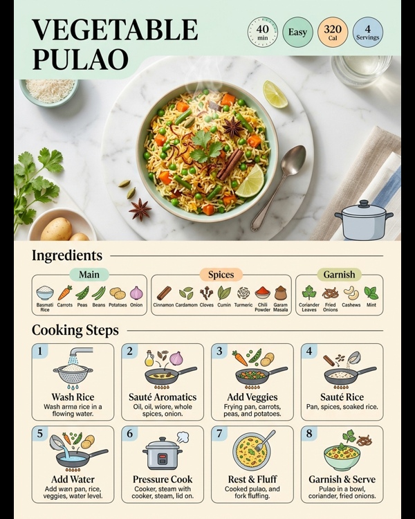 A steaming bowl of homemade vegetable pulao garnished with fresh coriander and fried cashews