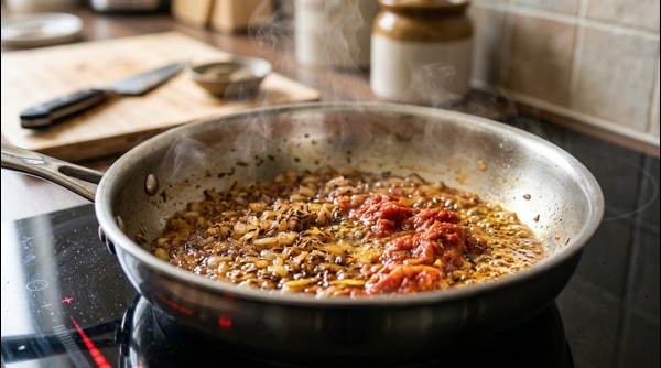 Final plating of Aloo Matar with a sprinkle of fresh green cilantro
