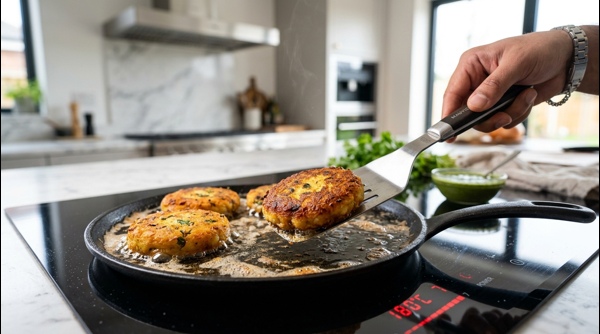 Plated crispy aloo tikki with garnishes and side of chutney