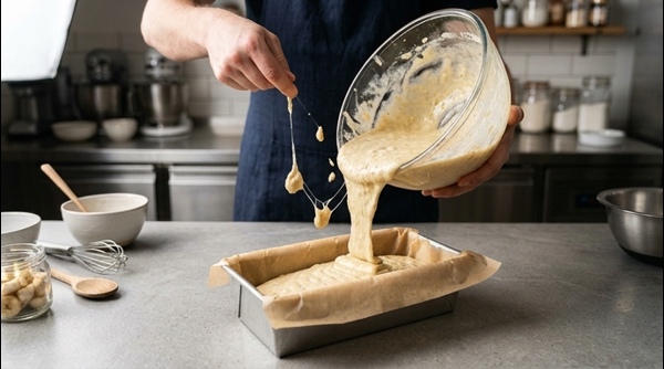 Freshly baked banana cake inside a modern oven