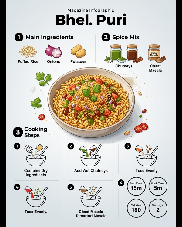 A vibrant bowl of Bhel Puri topped with sev and fresh coriander A vibrant bowl of Bhel Puri topped with sev and fresh coriander