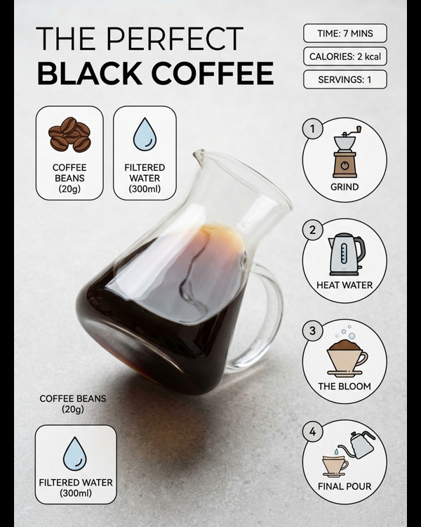 A clean glass mug filled with dark black coffee on a white marble countertop