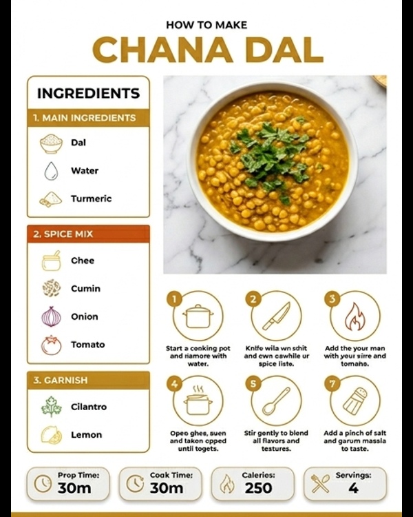 A steaming bowl of Chana Dal garnished with fresh cilantro and ginger juliennes